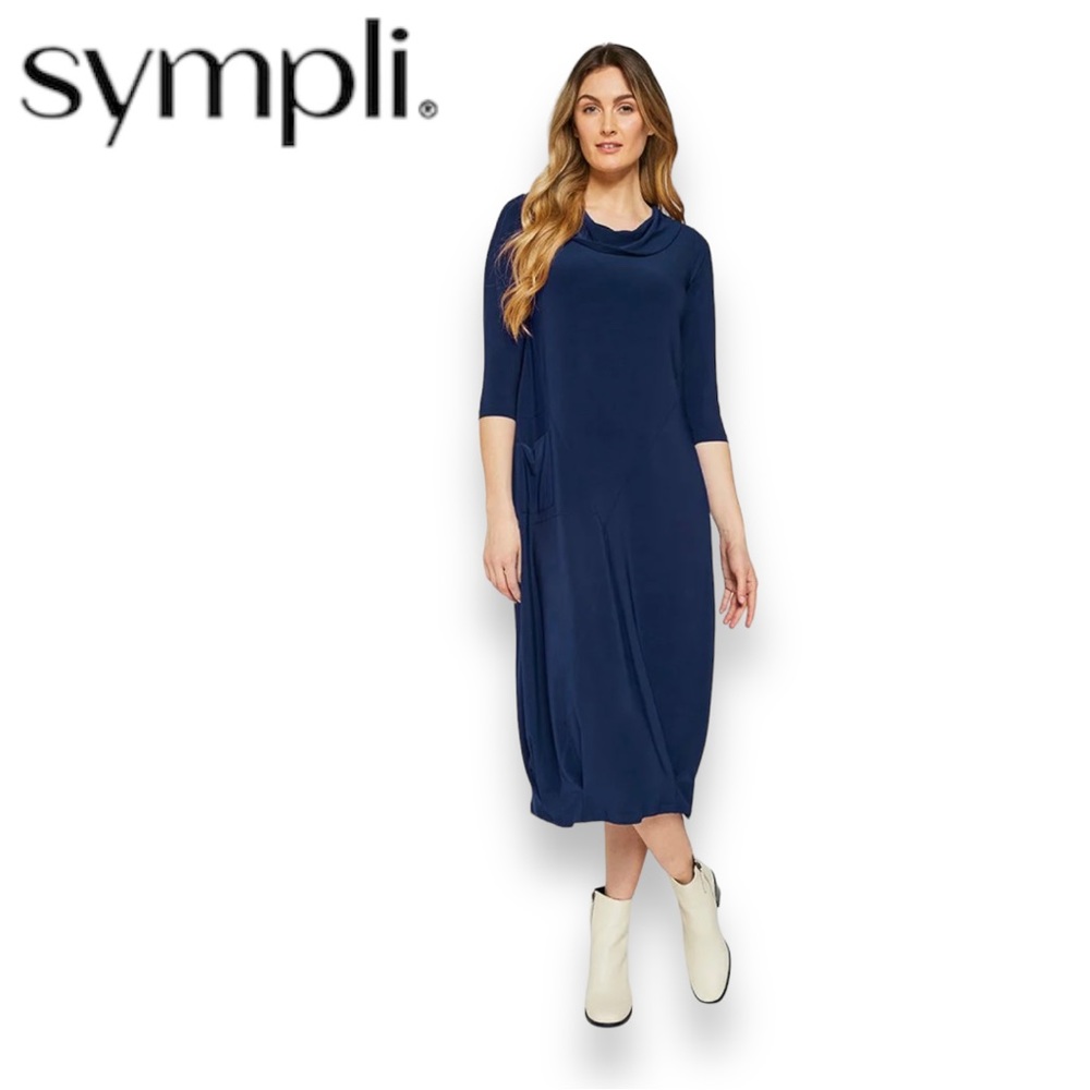Sympli Angle Seam Pleat Hem Dress in navy size 8 NWOT